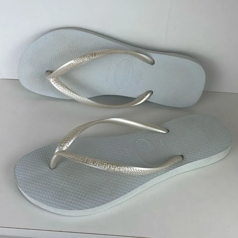 Havaianas Slim Flip Flop Sandals Pearl White 7/8 - Picture 3 of 7